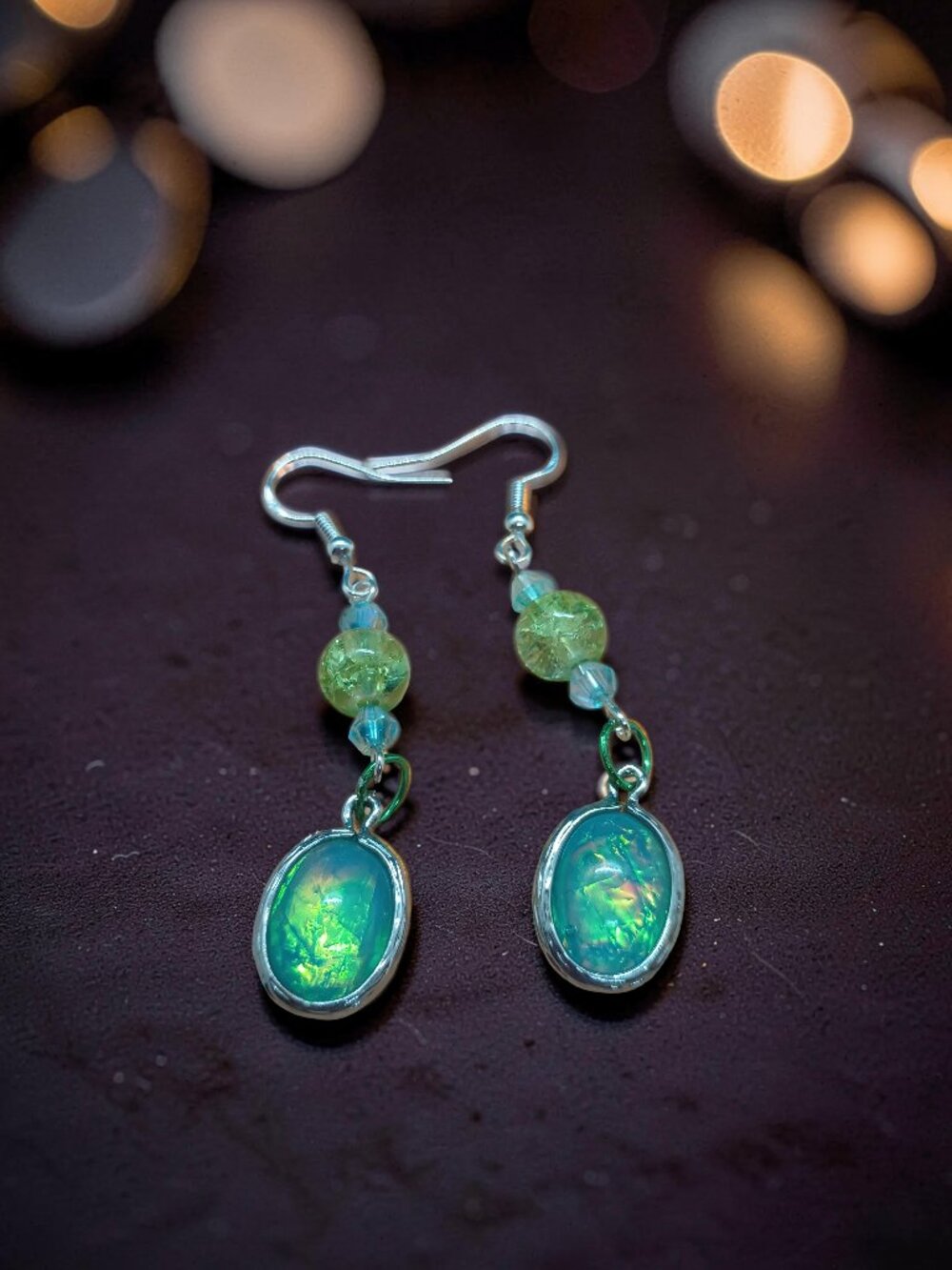 Ocean Glow Opalescent Drop Earrings – Aqua & Lime Beaded Dangle Jewelry